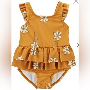 Carter's Golden Yellow Floral Print Baby Swimsuit NWT